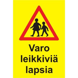 Varo leikkiviä lapsia- kilpi